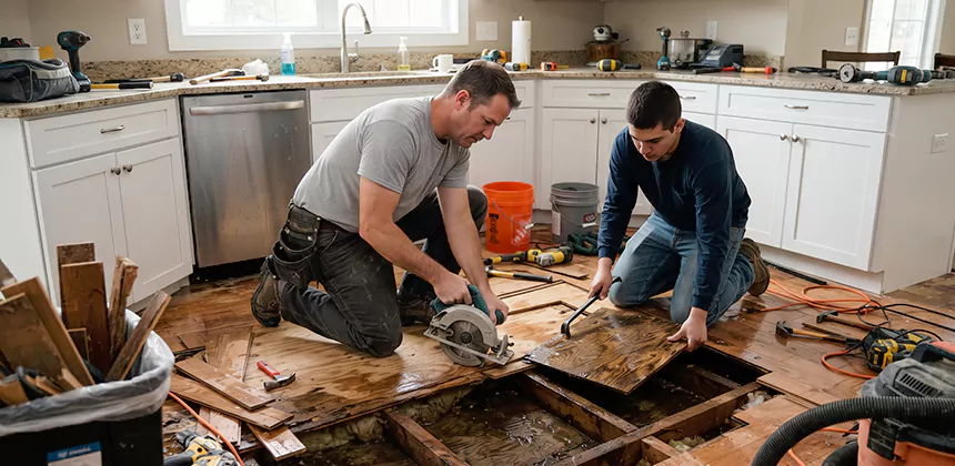 Kitchen Floor Water Damage Repair in Santa Ana